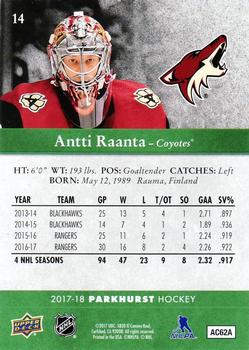2017-18 Parkhurst #14 Antti Raanta Back