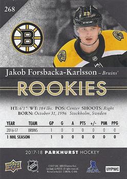2017-18 Parkhurst - Black Border #268 Jakob Forsbacka-Karlsson Back