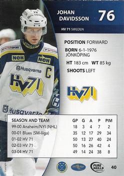 2004-05 SHL Elitset Pure Skills #40 Johan Davidsson Back