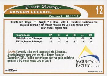 2014-15 Grandstand Everett Silvertips (WHL) #7 Dawson Leedahl Back