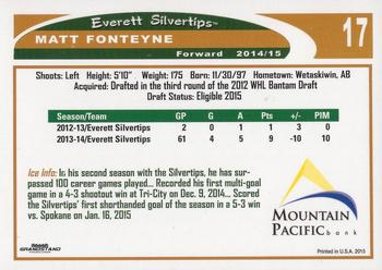 2014-15 Grandstand Everett Silvertips (WHL) #10 Matt Fonteyne Back