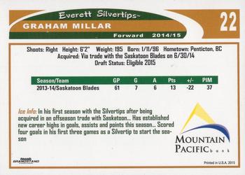 2014-15 Grandstand Everett Silvertips (WHL) #11 Graham Millar Back