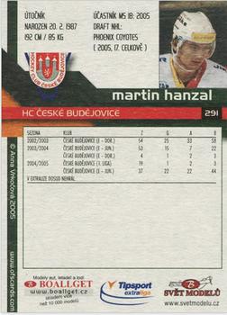 2005-06 Czech OFS #291 Martin Hanzal Back
