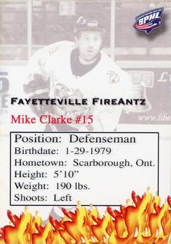 2006-07 Fayetteville FireAntz (SPHL) #NNO Mike Clarke Back
