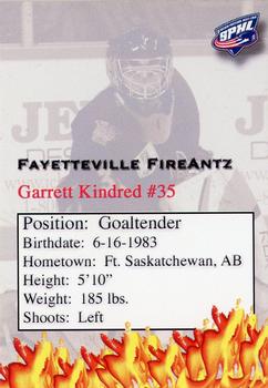 2006-07 Fayetteville FireAntz (SPHL) #NNO Garrett Kindred Back