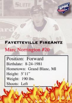 2006-07 Fayetteville FireAntz (SPHL) #NNO Marc Norrington Back