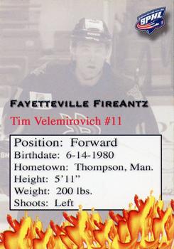 2006-07 Fayetteville FireAntz (SPHL) #NNO Tim Velemirovich Back