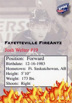 2006-07 Fayetteville FireAntz (SPHL) #NNO Josh Welter Back