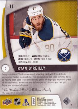 2017-18 SP Game Used - Spectrum Gold Premium Materials #11 Ryan O'Reilly Back