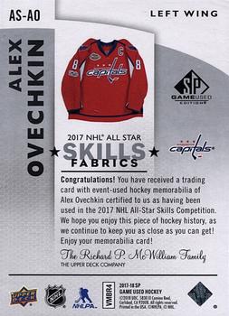 2017-18 SP Game Used - 2017 NHL All-Star Skills Fabrics #AS-AO Alex Ovechkin Back
