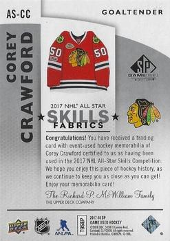 2017-18 SP Game Used - 2017 NHL All-Star Skills Fabrics #AS-CC Corey Crawford Back