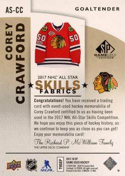 2017-18 SP Game Used - 2017 NHL All-Star Skills Fabrics Patch #AS-CC Corey Crawford Back