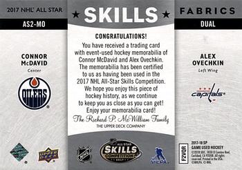 2017-18 SP Game Used - 2017 NHL All-Star Skills Fabrics Dual #AS2-MO Connor McDavid / Alex Ovechkin Back