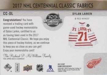 2017-18 SP Game Used - 2017 NHL Centennial Classic Fabrics Patch #CC-DL Dylan Larkin Back