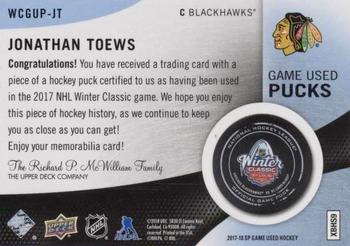 2017-18 SP Game Used - 2017 NHL Winter Classic Game Used Pucks #WCGUP-JT Jonathan Toews Back