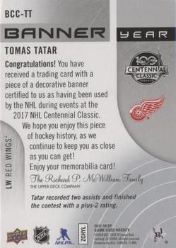 2017-18 SP Game Used - Banner Year 2017 Centennial Classic #BCC-TT Tomas Tatar Back