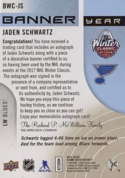 2017-18 SP Game Used - Banner Year 2017 Winter Classic Autographs #BWC-JS Jaden Schwartz Back