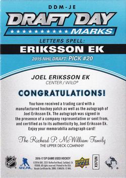 2017-18 SP Game Used - Draft Day Marks Manufactured Letter Autographs Rookies #DDM-JE Joel Eriksson Ek Back