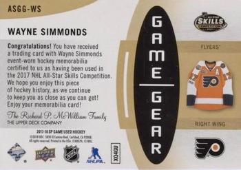 2017-18 SP Game Used - Game Gear 2017 NHL All-Star Skills #ASGG-WS Wayne Simmonds Back