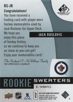 2017-18 SP Game Used - Rookie Sweaters Jersey Relics #RS-JR Jack Roslovic Back