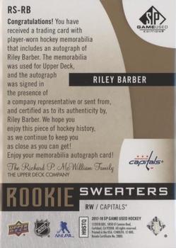 2017-18 SP Game Used - Inked Rookie Sweaters Patch Autographs #RS-RB Riley Barber Back