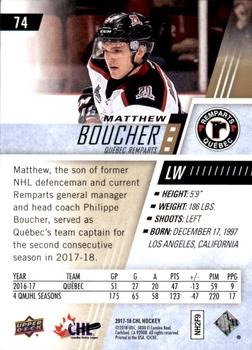 2017-18 Upper Deck CHL #74 Matthew Boucher Back