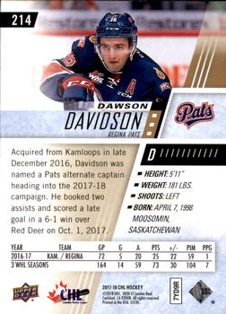 2017-18 Upper Deck CHL #214 Dawson Davidson Back