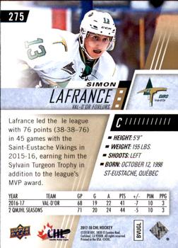 2017-18 Upper Deck CHL #275 Simon Lafrance Back