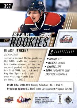2017-18 Upper Deck CHL #397 Blade Jenkins Back