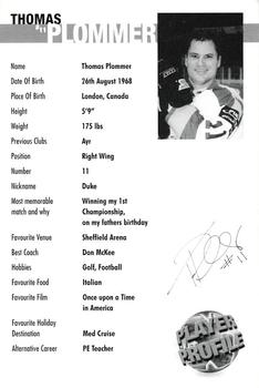 1999-00 Sheffield Steelers (BISL) #8 Tommy Plommer Back