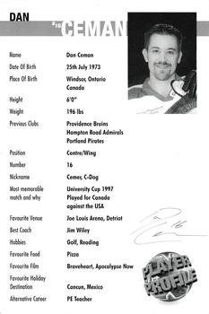 1999-00 Sheffield Steelers (BISL) #21 Dan Ceman Back