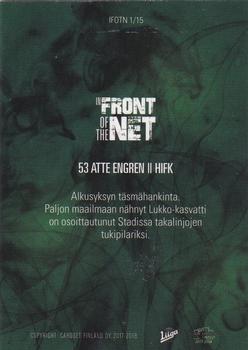2017-18 Cardset Finland - In Front of the Net #IFOTN1 Atte Engren Back