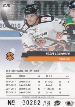 2017-18 Cardset Finland - Rookies (Series Two) #RC 362 Roope Laavainen Back