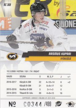 2017-18 Cardset Finland - Rookies (Series Two) #RC 368 Rasmus Kupari Back