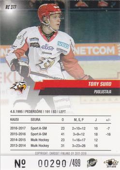 2017-18 Cardset Finland - Rookies (Series Two) #RC 377 Tony Sund Back