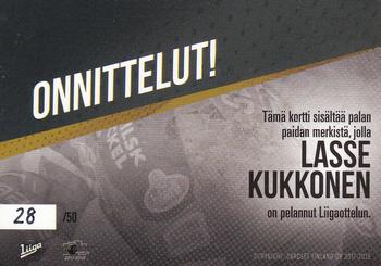 2017-18 Cardset Finland - Signature Sensation Game Worn Jersey Exchange (Series Two) #NNO Lasse Kukkonen Back