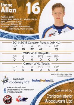 2015-16 Kootenay Ice (WHL) #NNO Shane Allen Back