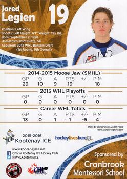 2015-16 Kootenay Ice (WHL) #NNO Jared Legien Back