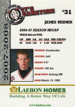 2007-08 Red Deer Rebels (WHL) #16 James Reimer Back