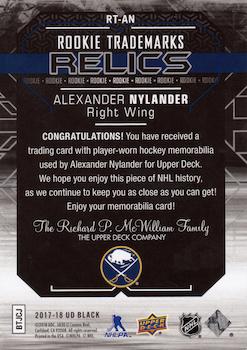 2017-18 SPx - UD Black Rookie Trademarks #RT-AN Alexander Nylander Back