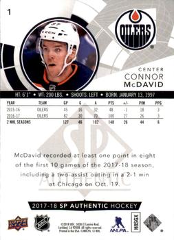 2017-18 SP Authentic #1 Connor McDavid Back