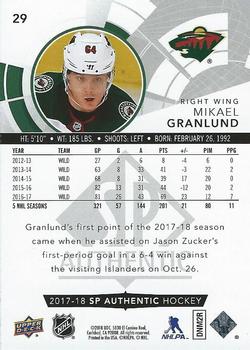 2017-18 SP Authentic #29 Mikael Granlund Back