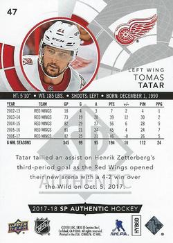 2017-18 SP Authentic #47 Tomas Tatar Back
