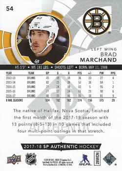 2017-18 SP Authentic #54 Brad Marchand Back