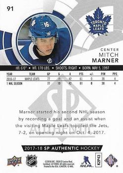 2017-18 SP Authentic #91 Mitch Marner Back