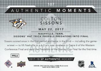 2017-18 SP Authentic #107 Colton Sissons Back