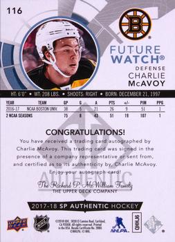 2017-18 SP Authentic #116 Charlie McAvoy Back