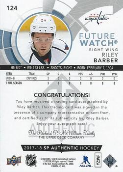 2017-18 SP Authentic #124 Riley Barber Back
