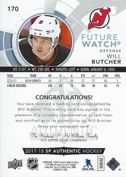 2017-18 SP Authentic #170 Will Butcher Back