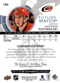 2017-18 SP Authentic #186 Andrew Poturalski Back